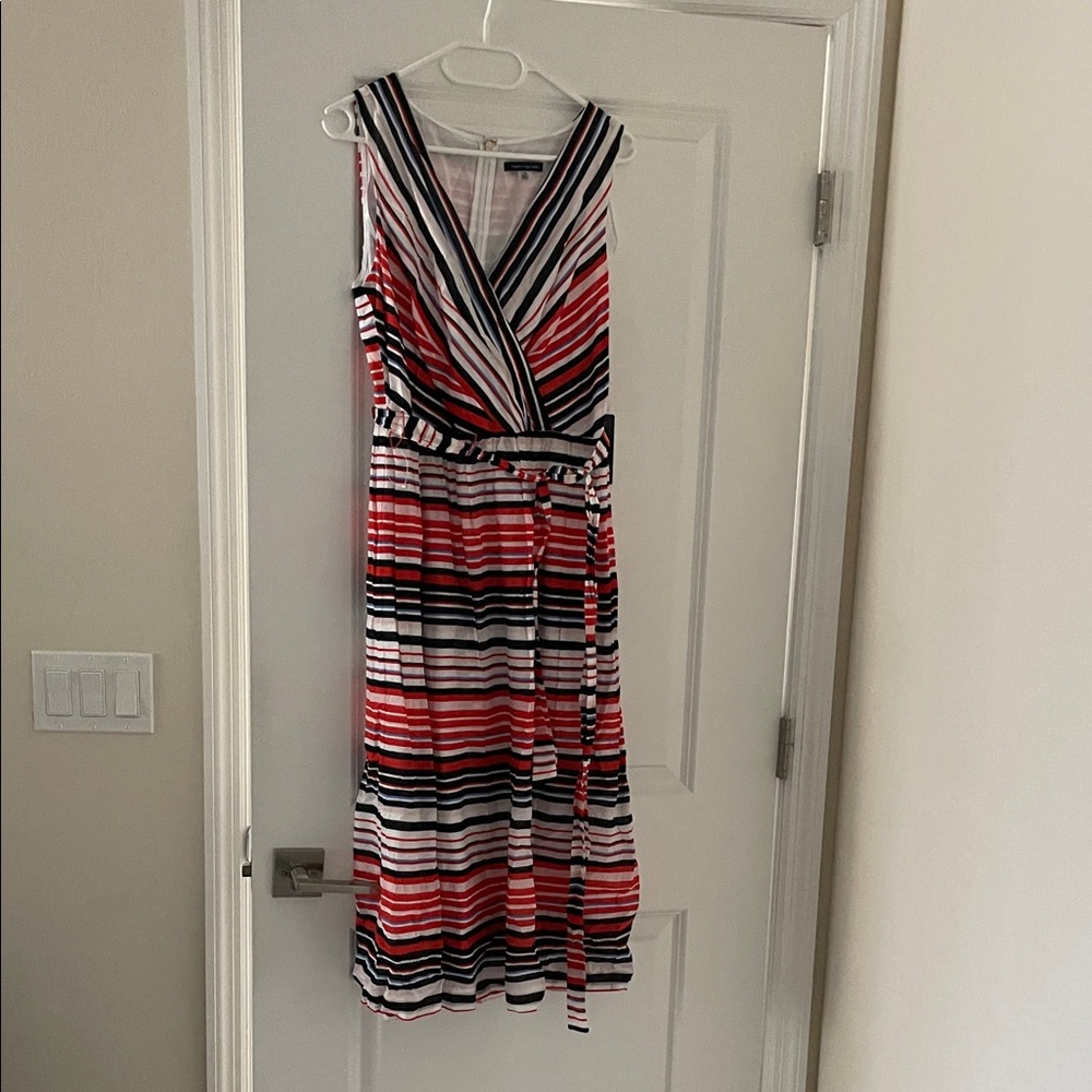 NEW Tommy Hilfiger Red, White & Navy Striped Wrap Midi Dress